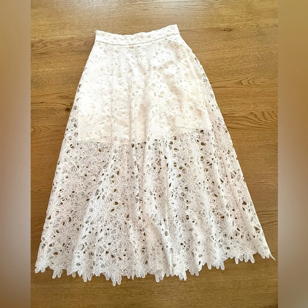 Karina Grimaldi Artemisa White Floral Lace Midi Skirt XS Boho